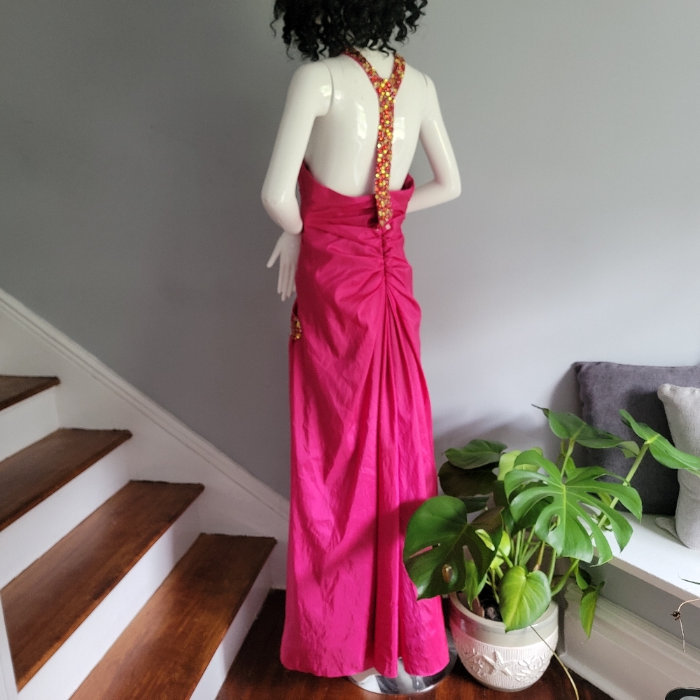 🎉 Maggie Sottero Fuchsia Gown with Gold Accents